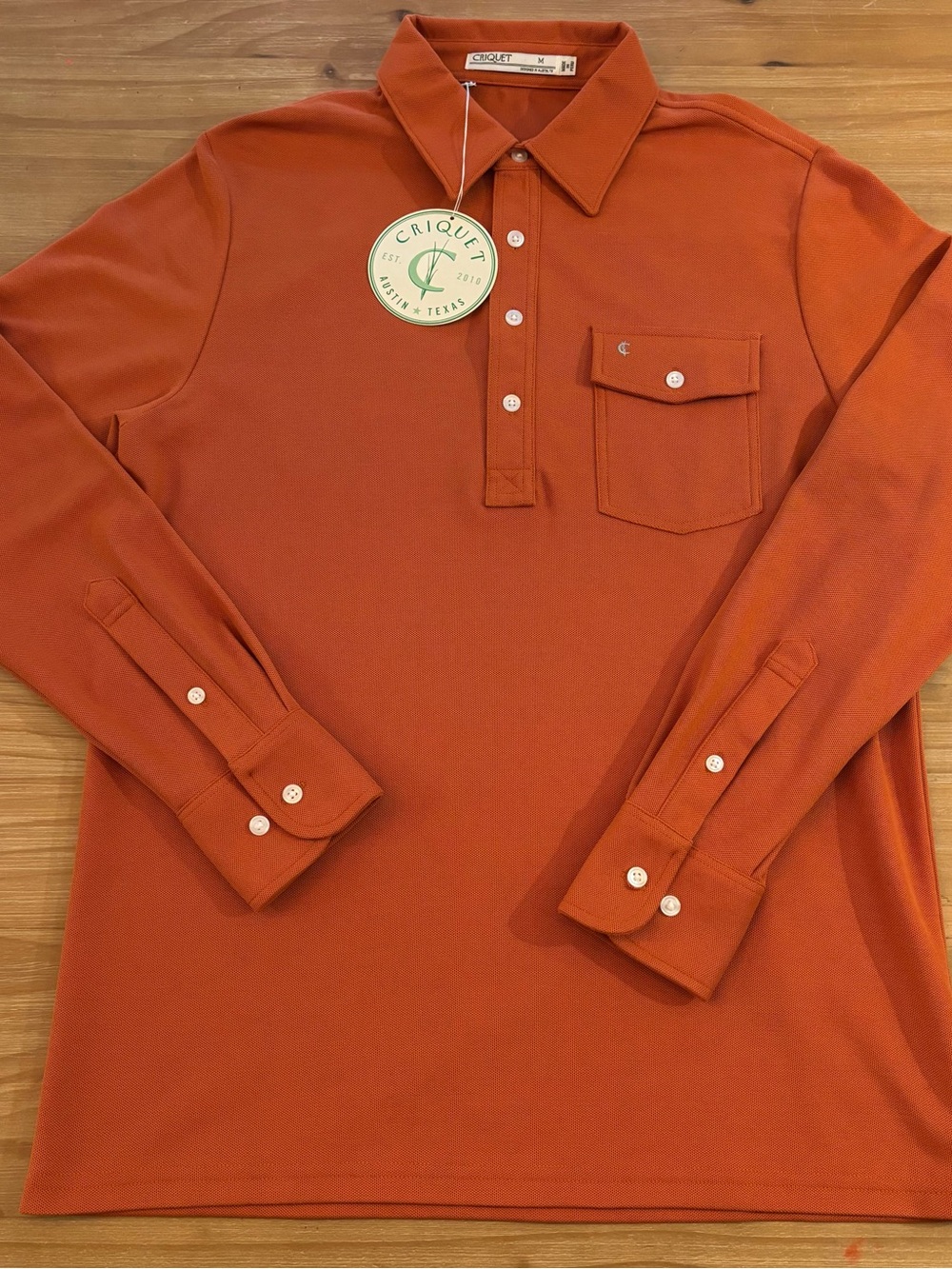 Criquet Long-Sleeve Men’s Players Polo in Burnt Orange Size M